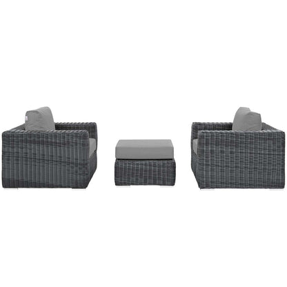 Summon 3 Piece Outdoor Patio Sunbrella® Sectional Set, Sunbrella Rattan Wicker, Grey Gray 13420