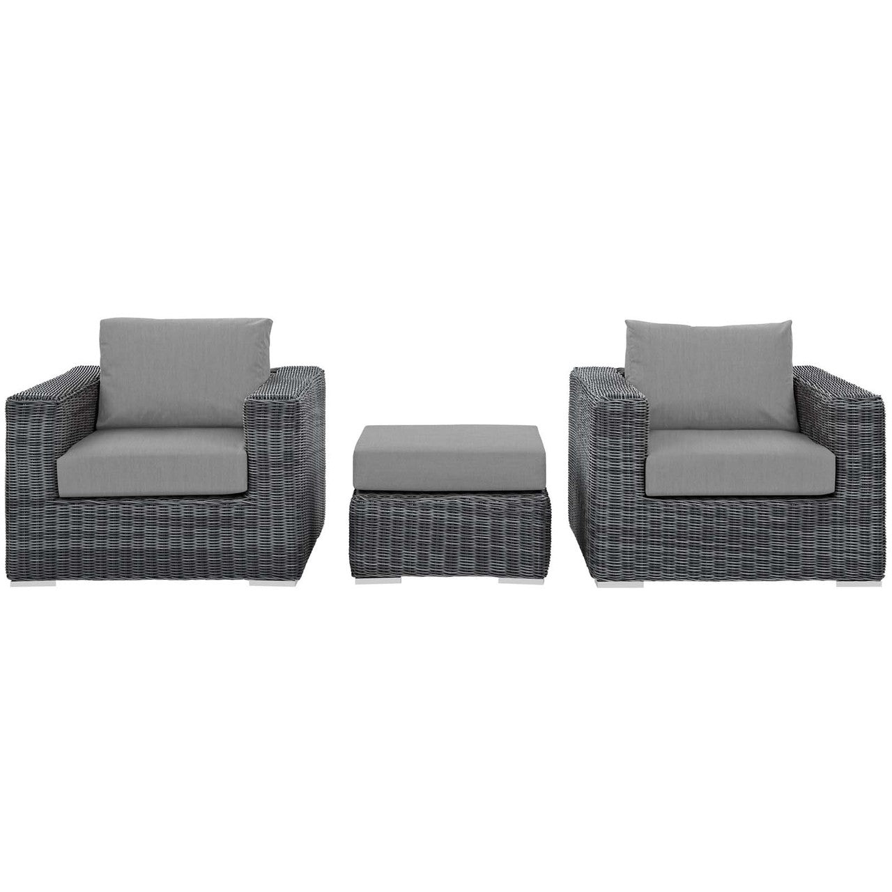 Summon 3 Piece Outdoor Patio Sunbrella® Sectional Set, Sunbrella Rattan Wicker, Grey Gray 13420