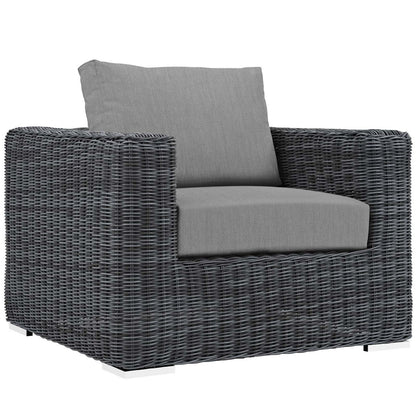 Summon 3 Piece Outdoor Patio Sunbrella® Sectional Set, Sunbrella Rattan Wicker, Grey Gray 13420