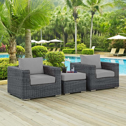 Summon 3 Piece Outdoor Patio Sunbrella® Sectional Set, Sunbrella Rattan Wicker, Grey Gray 13420
