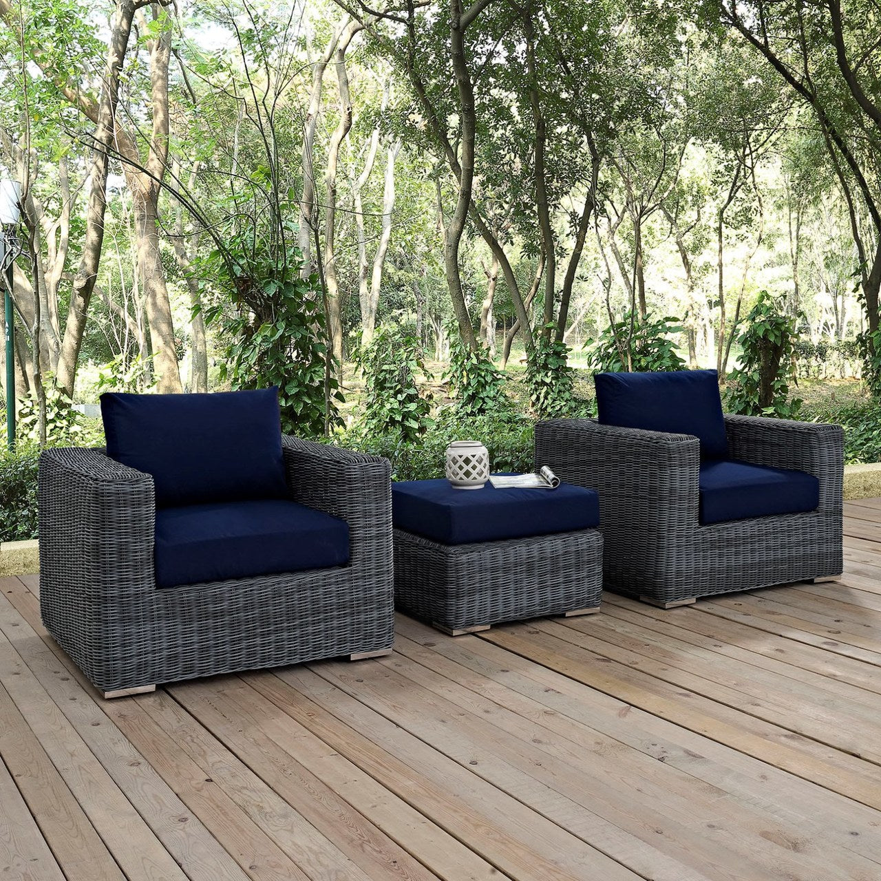 Summon Sectional Sofa Set, Navy, Rattan 9867