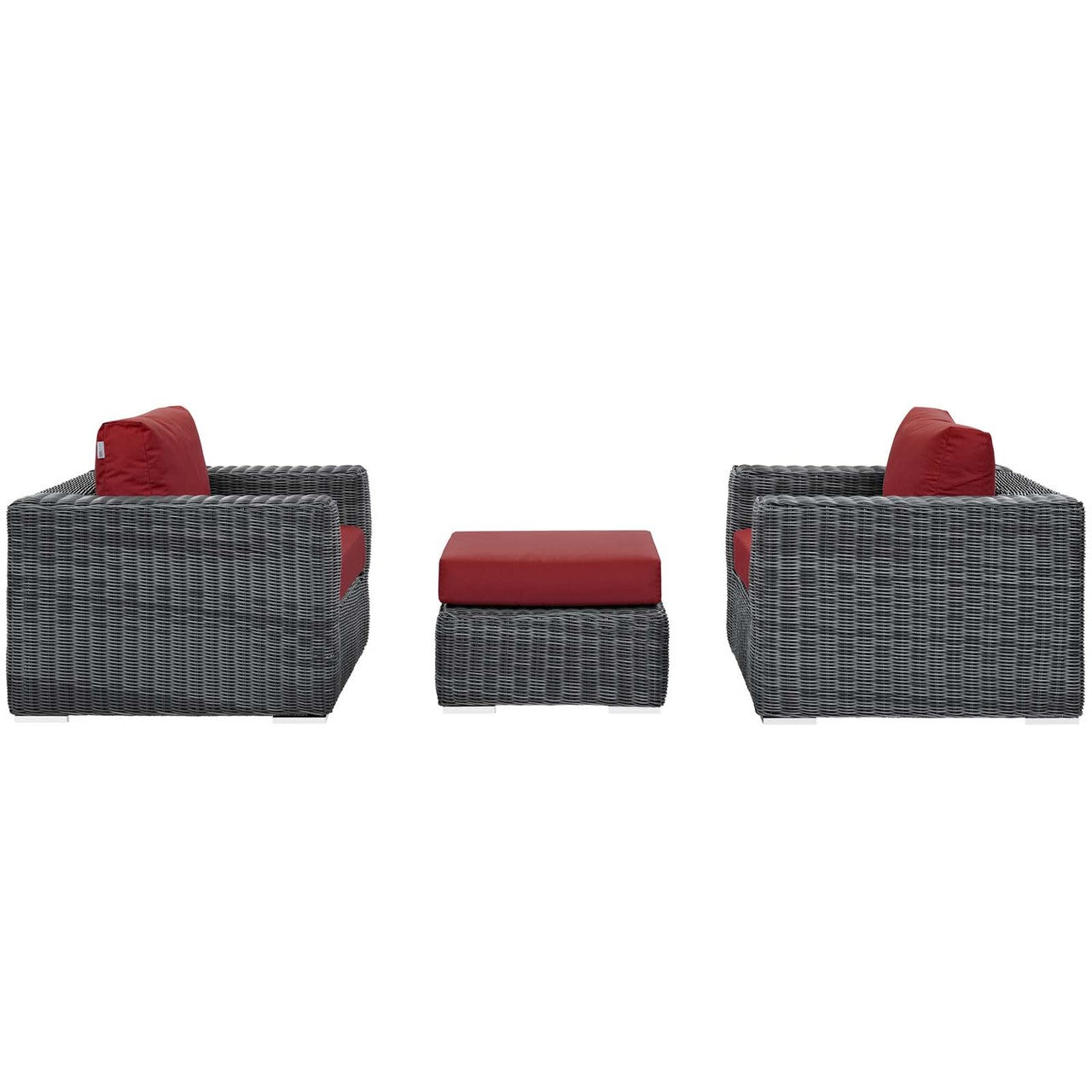 Summon 3 Piece Outdoor Patio Sunbrella® Sectional Set, Sunbrella Rattan Wicker, Grey Red 13421