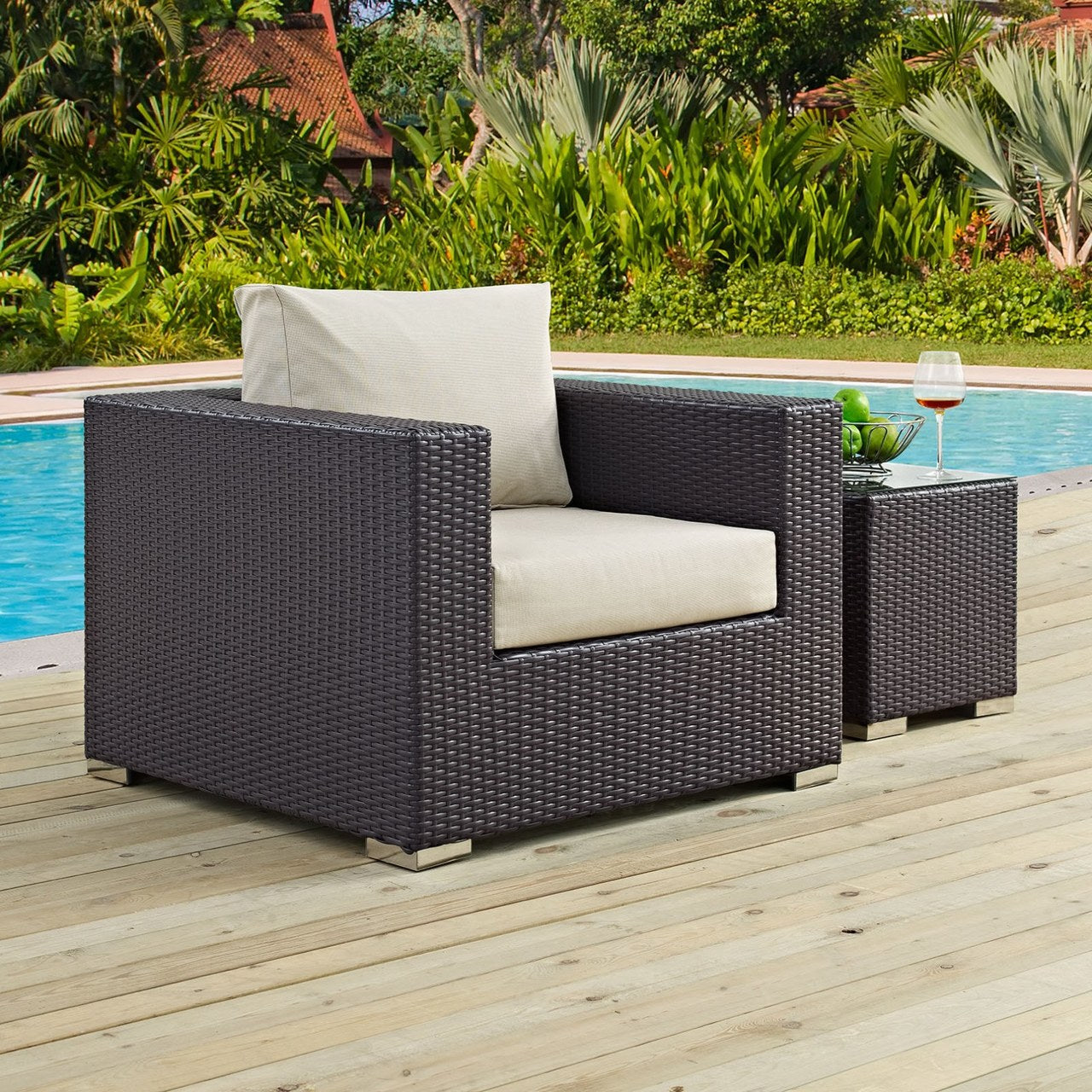 Convene Outdoor Patio Armchair, Beige, Rattan 9869