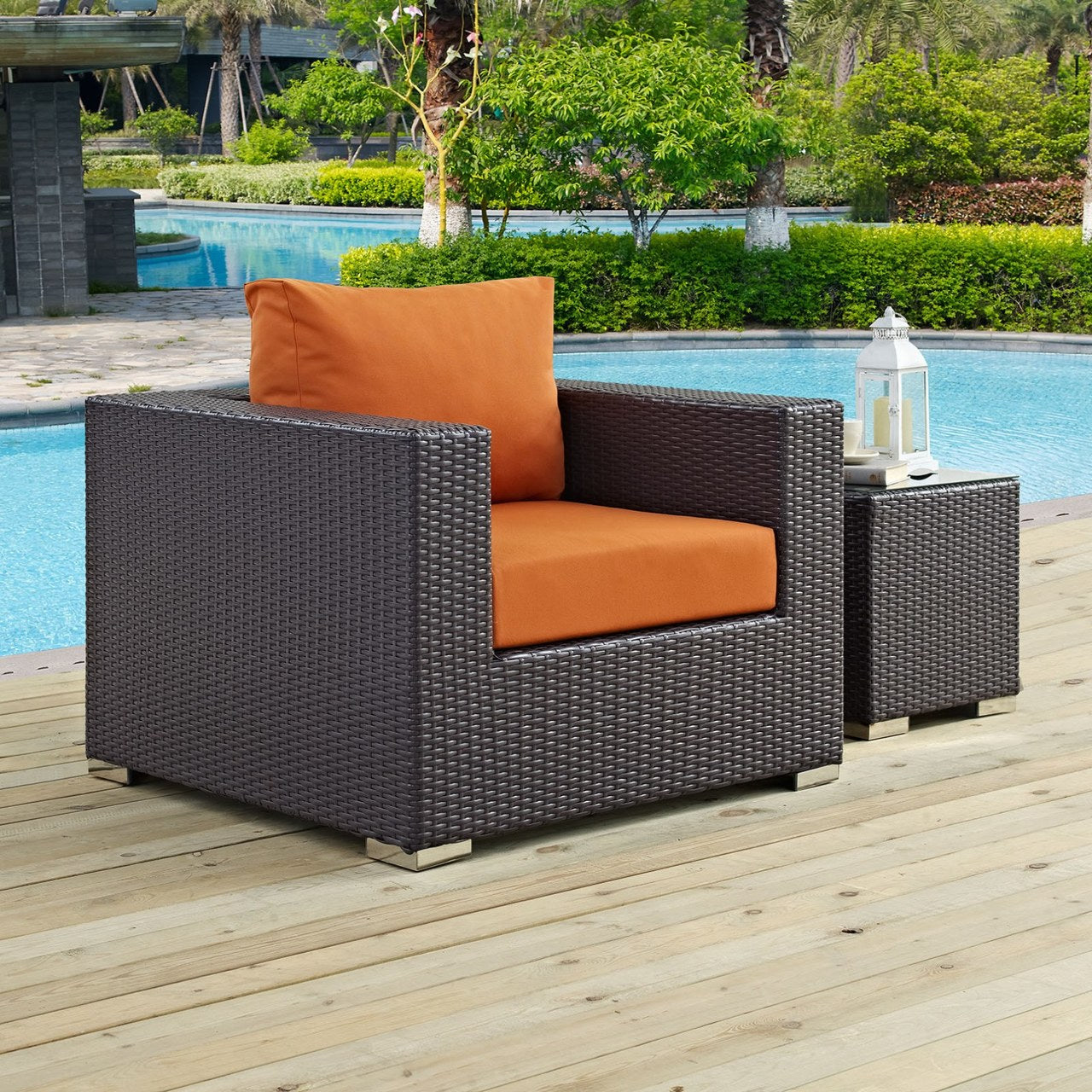 Convene Outdoor Patio Armchair, Orange, Rattan 9871