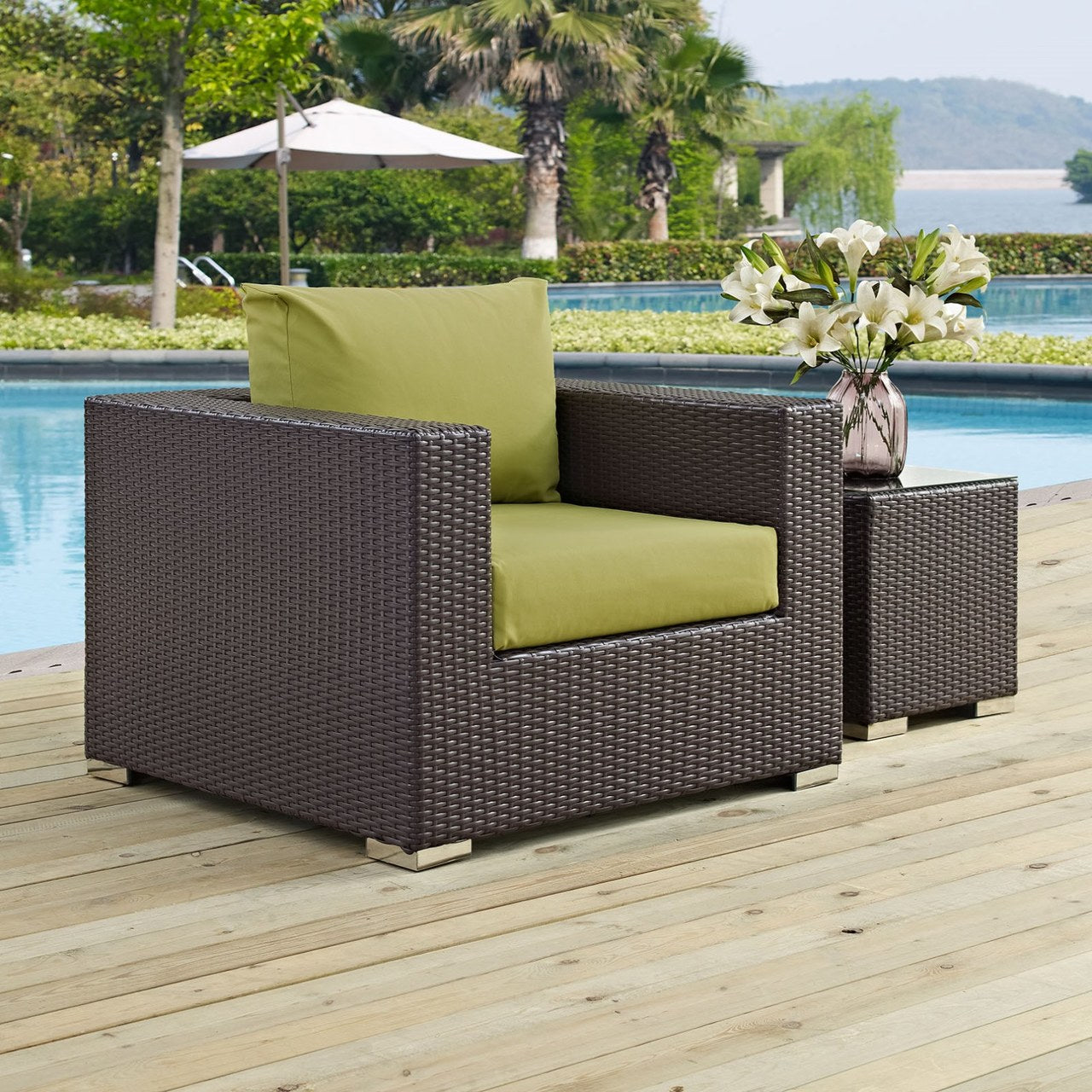 Convene Outdoor Patio Armchair, Green, Rattan 9872