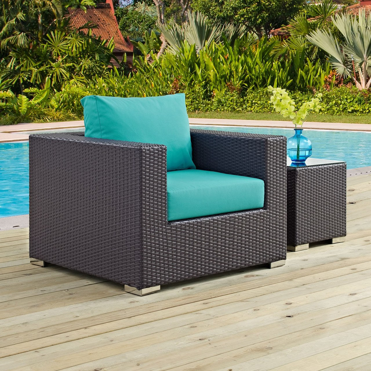 Convene Outdoor Patio Armchair, Blue, Rattan 9874