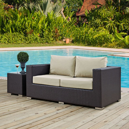 Convene Outdoor Patio Loveseat, Beige, Rattan 9876