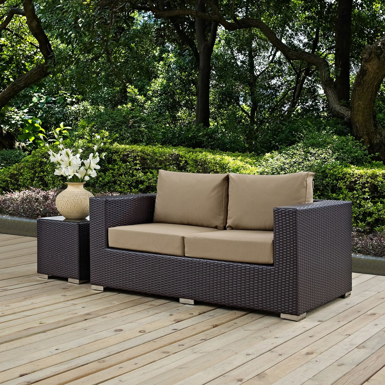 Convene Outdoor Patio Loveseat, Brown, Rattan 9877