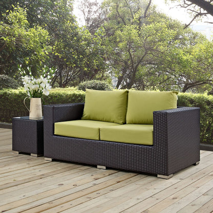 Convene Outdoor Patio Loveseat, Green, Rattan 9879