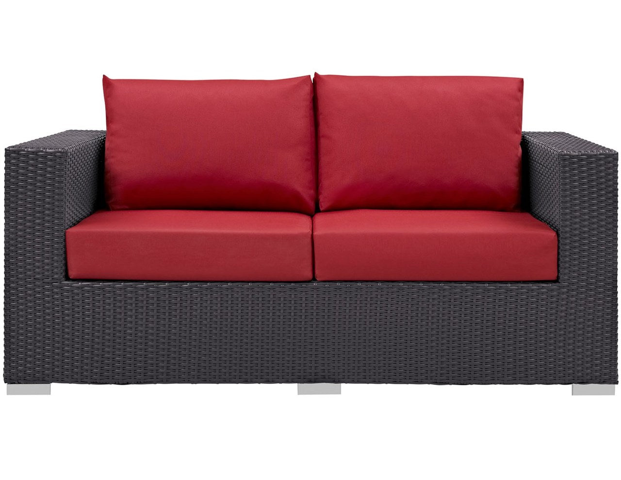 Convene Outdoor Patio Loveseat, Red, Rattan 9880