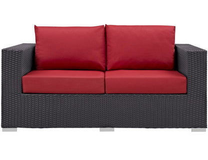 Convene Outdoor Patio Loveseat, Red, Rattan 9880