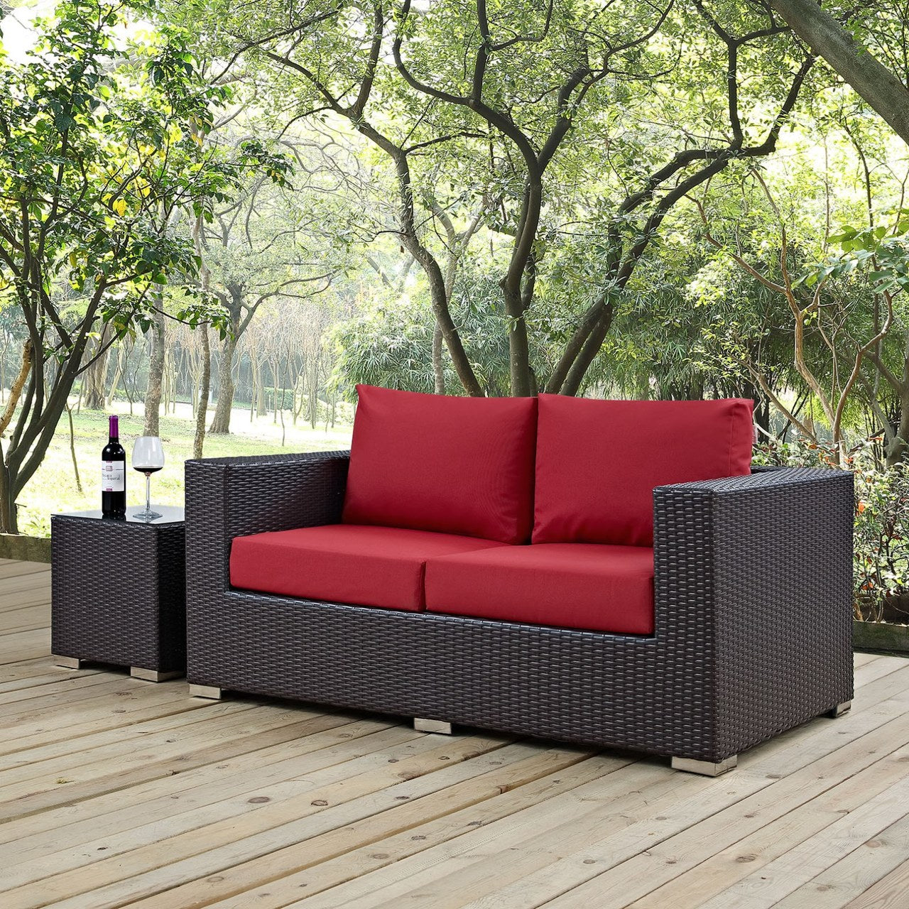Convene Outdoor Patio Loveseat, Red, Rattan 9880