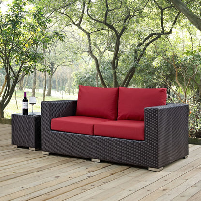Convene Outdoor Patio Loveseat, Red, Rattan 9880