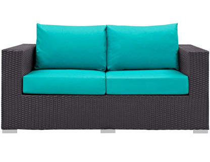 Convene Outdoor Patio Loveseat, Blue, Rattan 9881