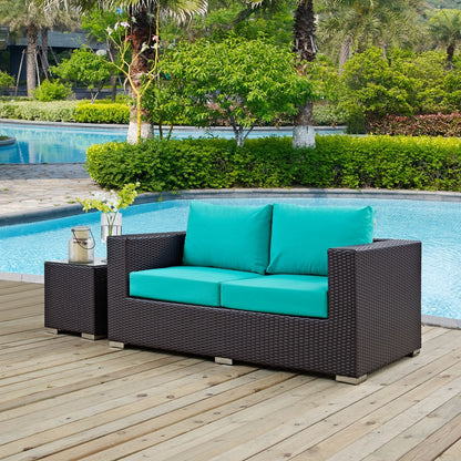 Convene Outdoor Patio Loveseat, Blue, Rattan 9881