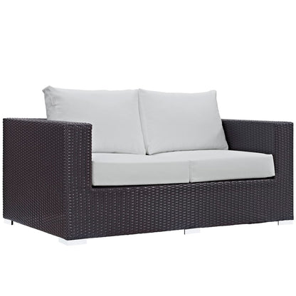 Convene Outdoor Patio Loveseat, White, Rattan 9882