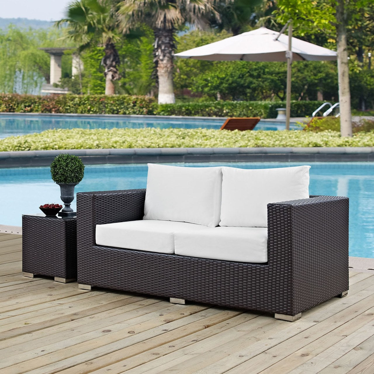 Convene Outdoor Patio Loveseat, White, Rattan 9882