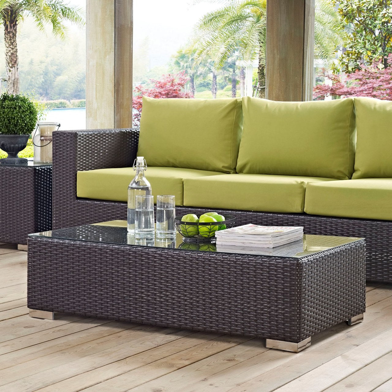 Convene Outdoor Patio Coffee Table, Brown, Rattan 9883