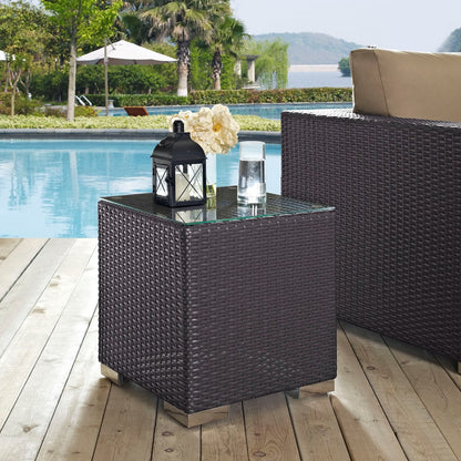 Convene Outdoor Patio Side Table, Brown, Rattan 9884