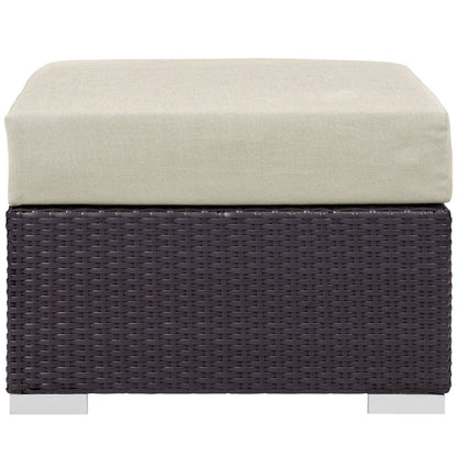 Convene Outdoor Patio Fabric Square Ottoman, Beige, Rattan 9892
