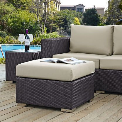 Convene Outdoor Patio Fabric Square Ottoman, Beige, Rattan 9892