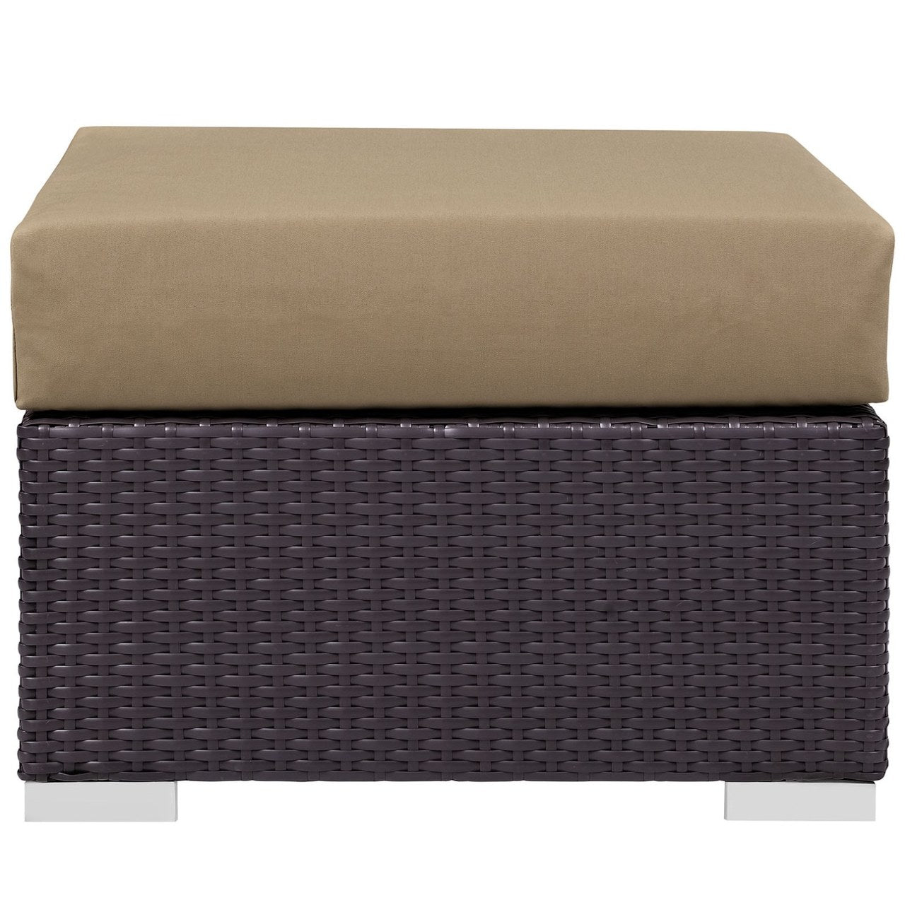 Convene Outdoor Patio Fabric Square Ottoman, Brown, Rattan 9893