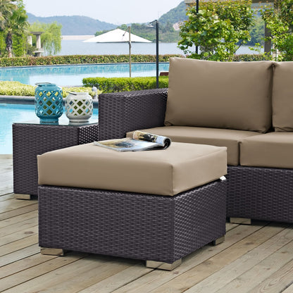 Convene Outdoor Patio Fabric Square Ottoman, Brown, Rattan 9893