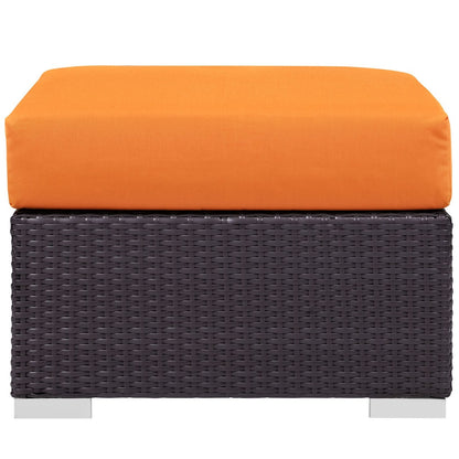 Convene Outdoor Patio Fabric Square Ottoman, Orange, Rattan 9894