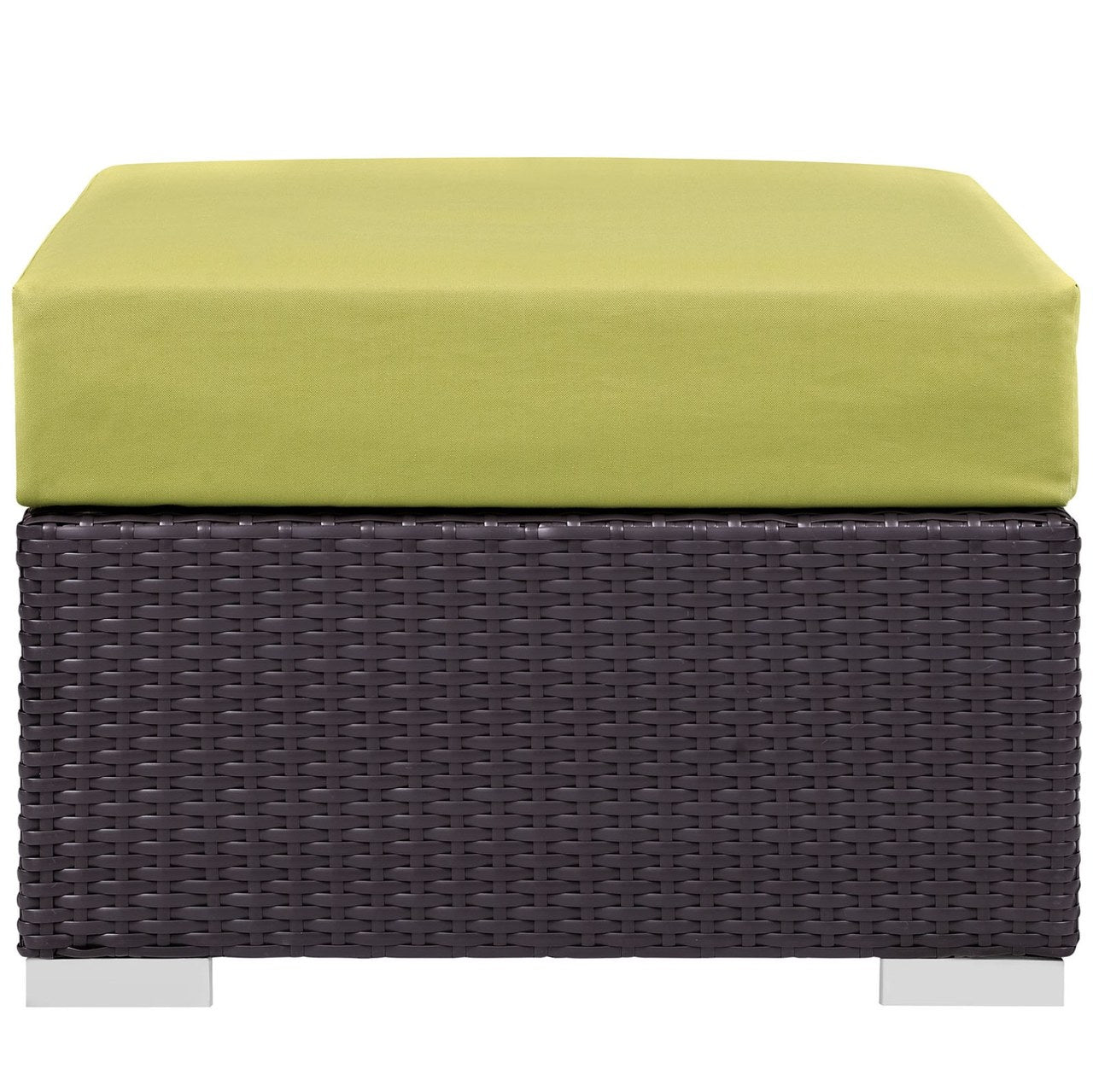 Convene Outdoor Patio Fabric Square Ottoman, Green, Rattan 9895