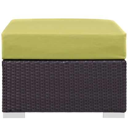Convene Outdoor Patio Fabric Square Ottoman, Green, Rattan 9895