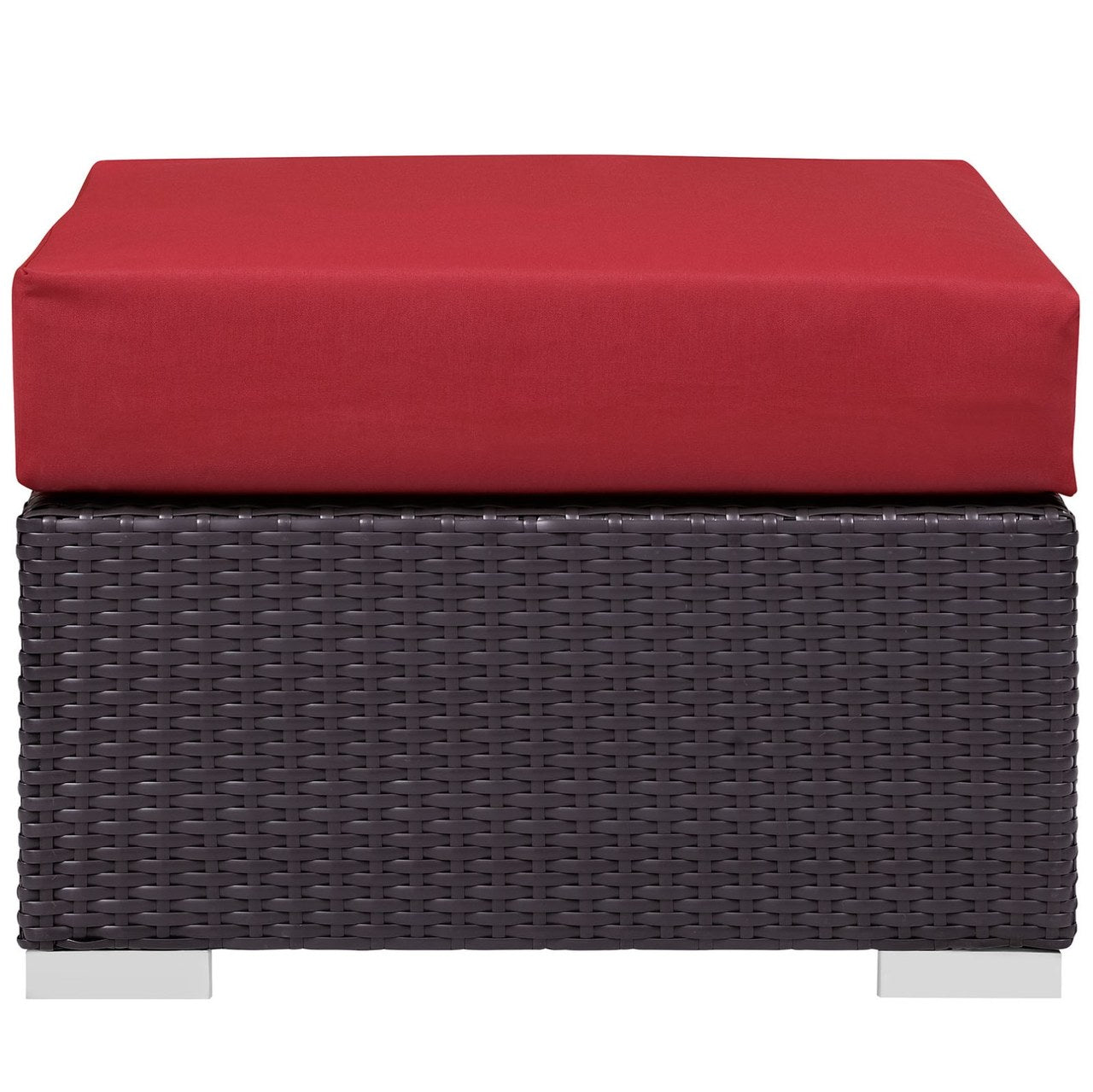 Convene Outdoor Patio Fabric Square Ottoman, Red, Rattan 9896