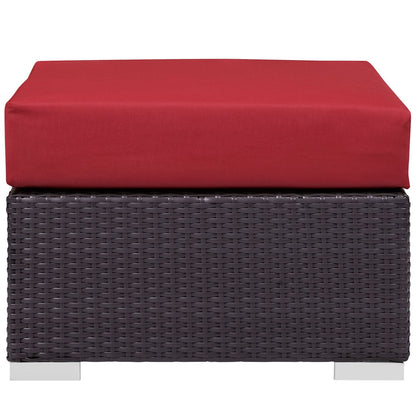Convene Outdoor Patio Fabric Square Ottoman, Red, Rattan 9896