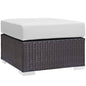 Convene Outdoor Patio Fabric Square Ottoman, White, Rattan 9898
