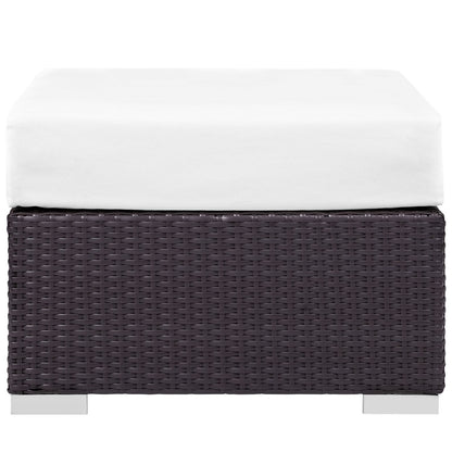 Convene Outdoor Patio Fabric Square Ottoman, White, Rattan 9898