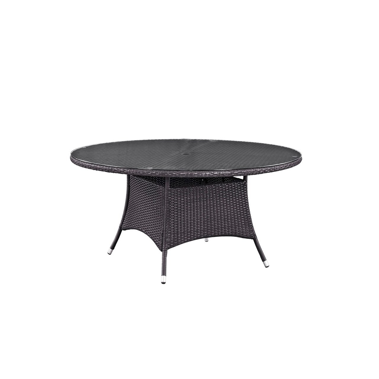 Convene 59" Round Outdoor Patio Dining Table, Brown, Rattan 9908