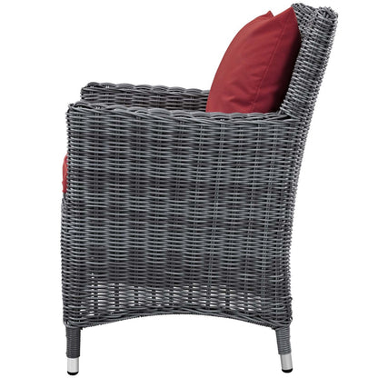 Summon Dining Outdoor Patio Sunbrella® Armchair, Sunbrella Rattan Wicker, Red 13429