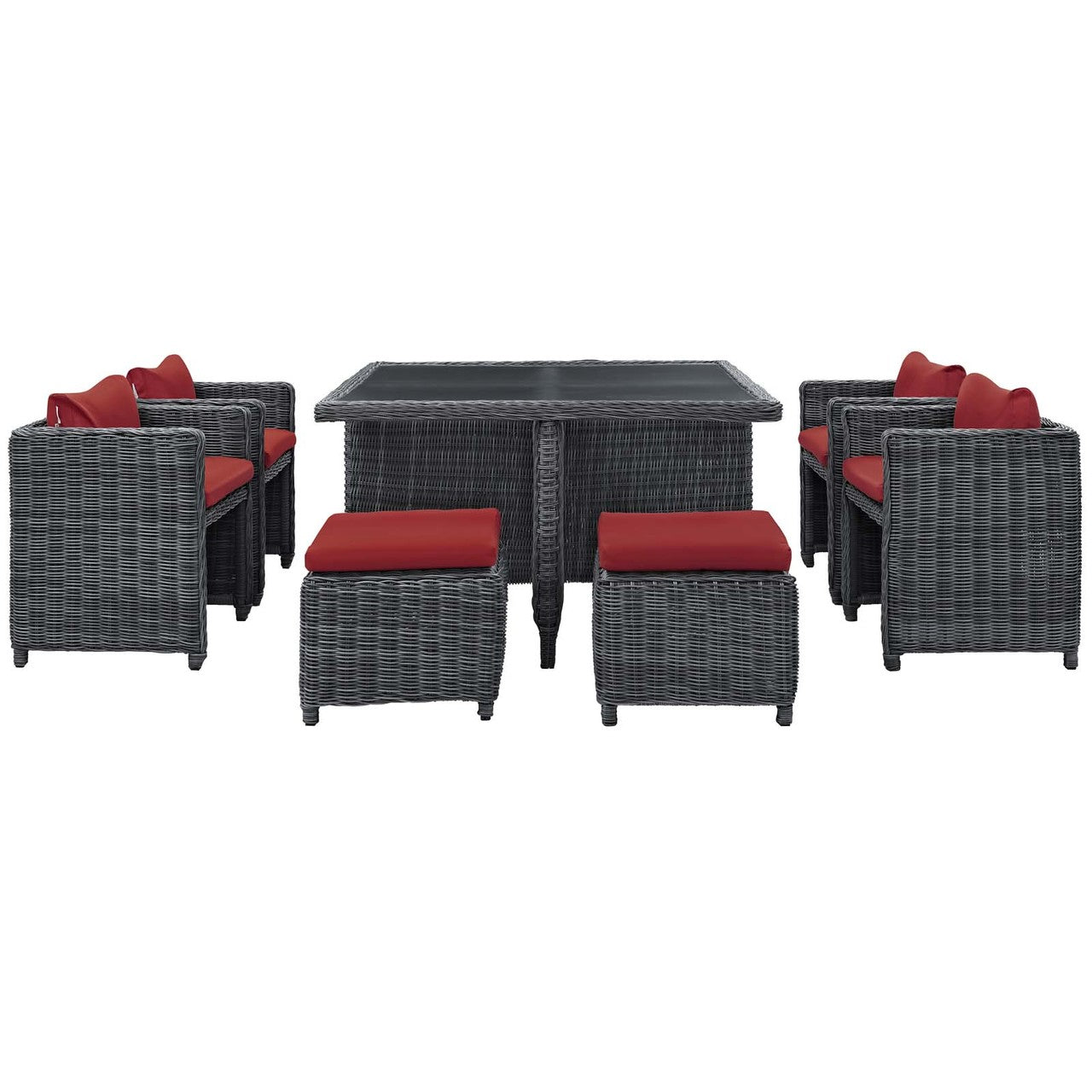 Summon 9 Piece Outdoor Patio Sunbrella® Dining Set, Sunbrella Rattan Wicker, Grey Red 13433