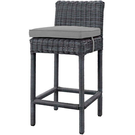 Summon Outdoor Patio Sunbrella Bar Stool, Sunbrella Fabric Rattan Wicker, Grey Gray, 17246