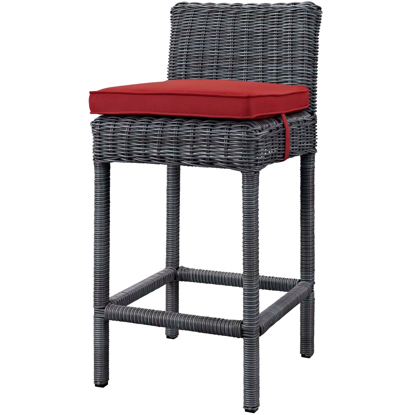 Summon Outdoor Patio Sunbrella Bar Stool, Sunbrella Fabric Rattan Wicker, Grey Gray Red, 17247