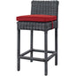 Summon Outdoor Patio Sunbrella Bar Stool, Sunbrella Fabric Rattan Wicker, Grey Gray Red, 17247