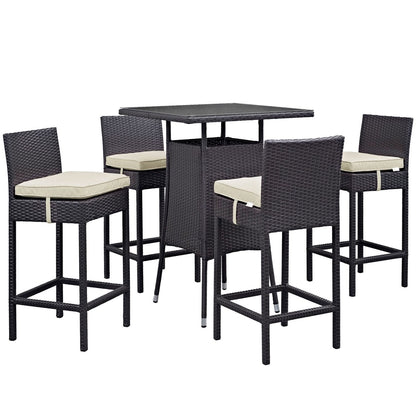 Convene Five PCS Outdoor Patio Pub Set, Beige, Rattan 9958