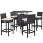 Convene Five PCS Outdoor Patio Pub Set, Beige, Rattan 9958