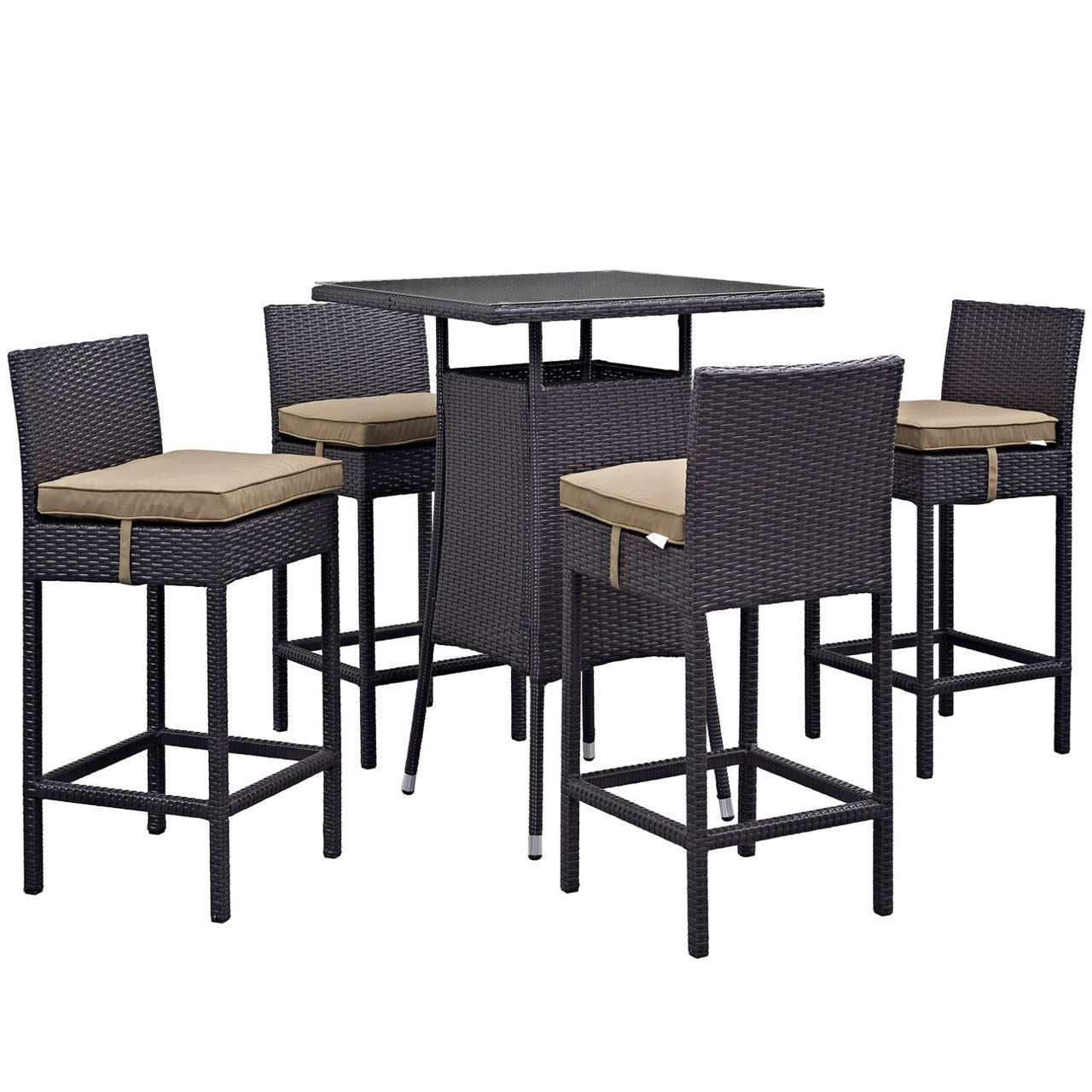 Convene Five PCS Outdoor Patio Pub Set, Brown, Rattan 9959