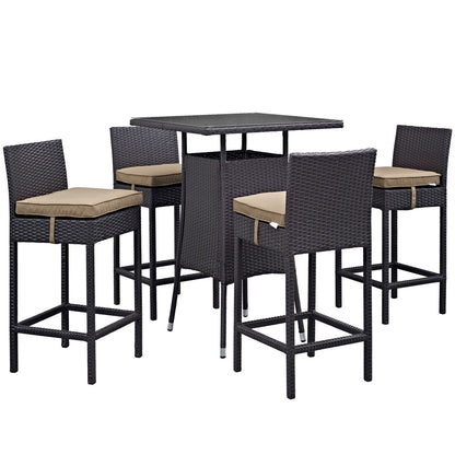 Convene Five PCS Outdoor Patio Pub Set, Brown, Rattan 9959