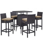 Convene Five PCS Outdoor Patio Pub Set, Brown, Rattan 9959