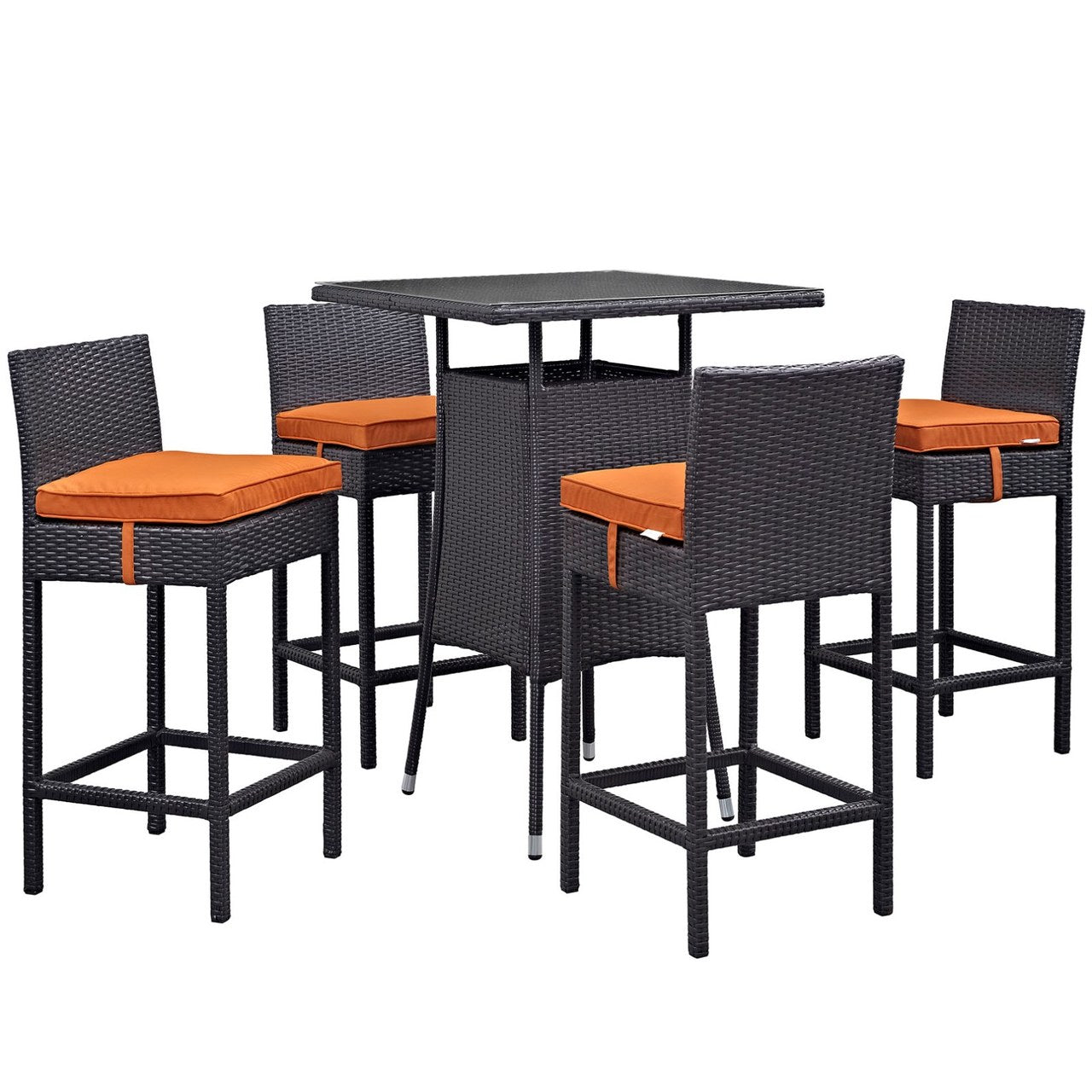 Convene Five PCS Outdoor Patio Pub Set, Orange, Rattan 9960