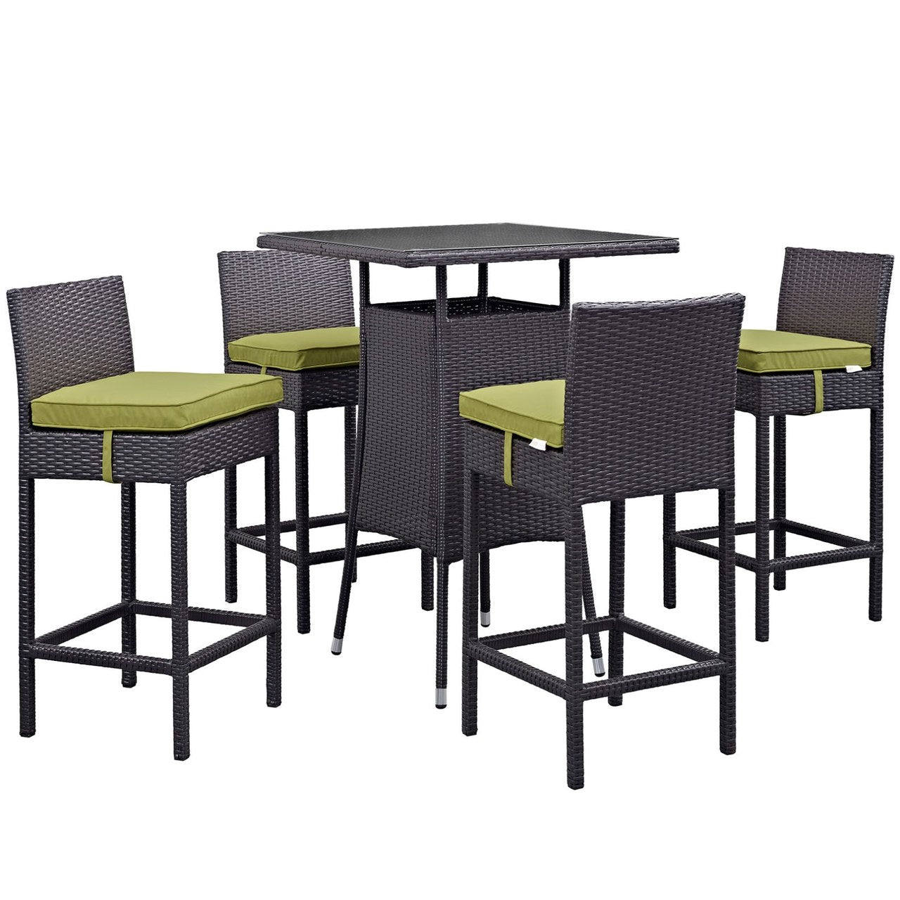 Convene Five PCS Outdoor Patio Pub Set, Green, Rattan 9961