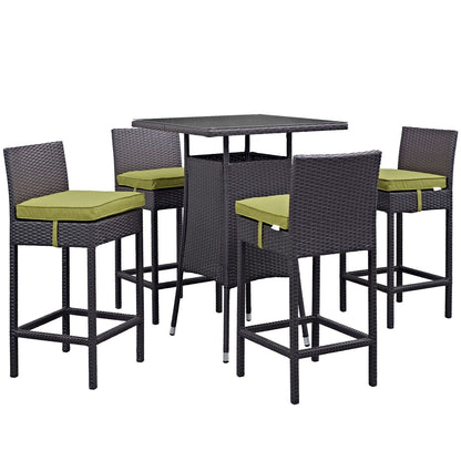 Convene Five PCS Outdoor Patio Pub Set, Green, Rattan 9961