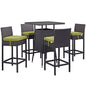 Convene Five PCS Outdoor Patio Pub Set, Green, Rattan 9961