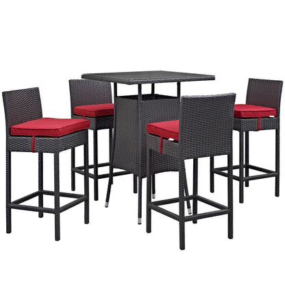 Convene Five PCS Outdoor Patio Pub Set, Red, Rattan 9962